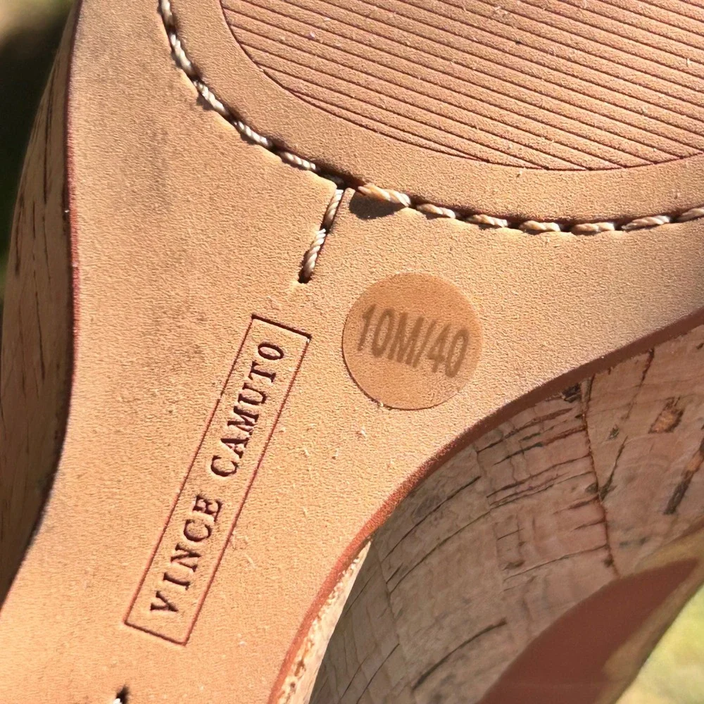 Vince Camuto Wedges Faran Size 10‎ Nude Patent Leather Cork Platform Boho Chic